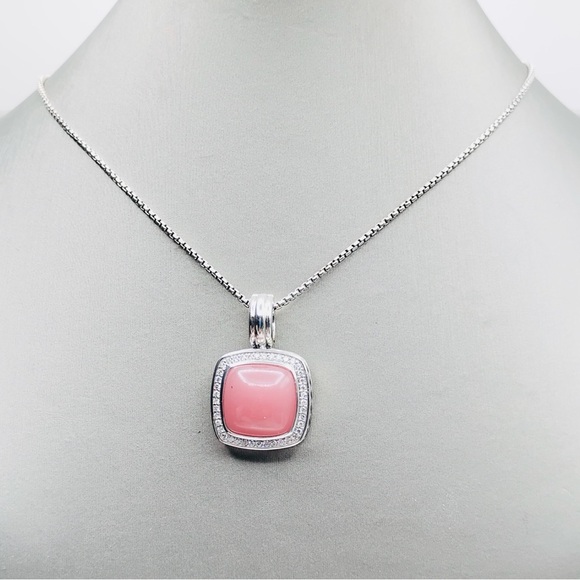 David Yurman Albion 14mm Guava Quartz Diamonds Pendant Enhancer - Picture 5 of 8